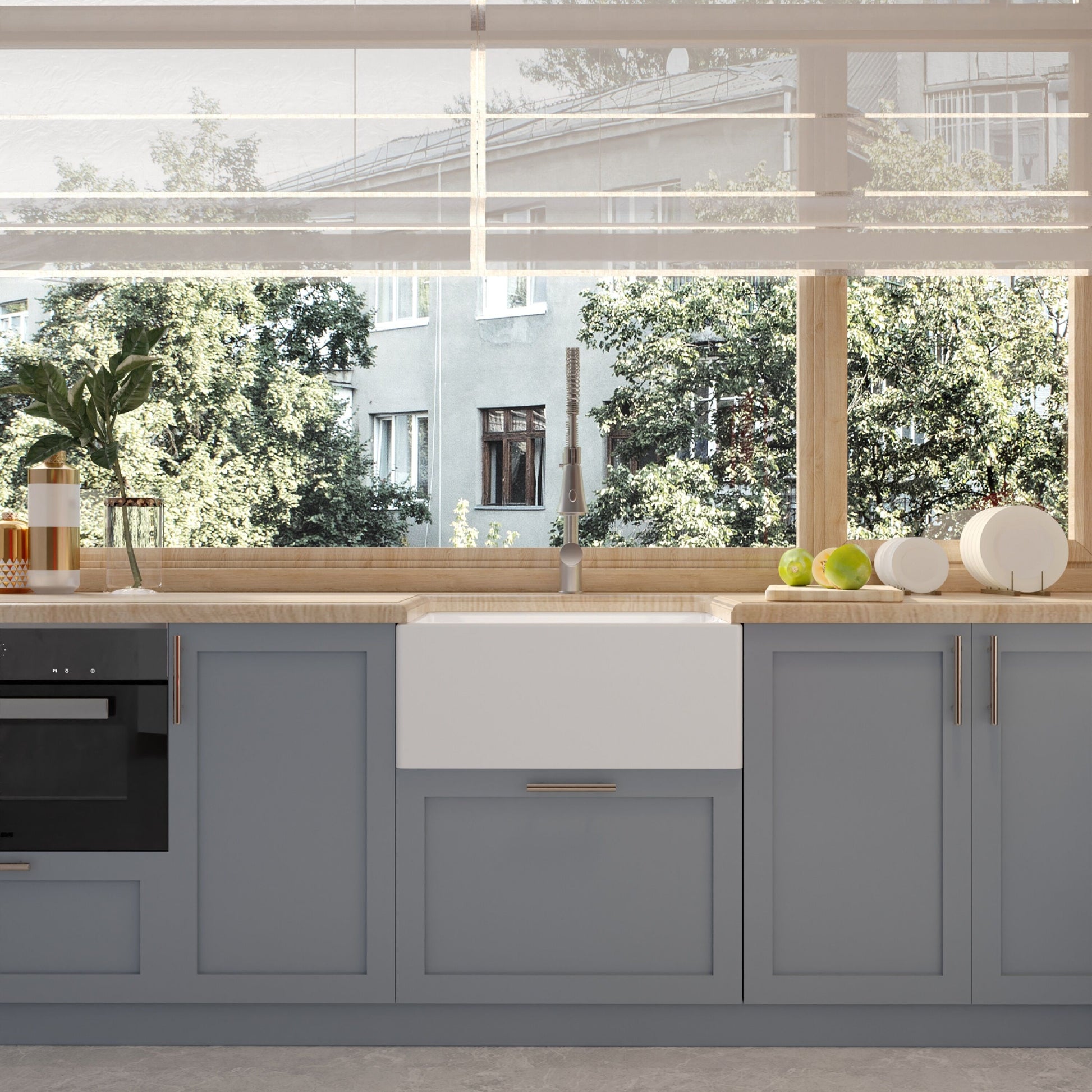 [BKS222] Single Bowl Fireclay Ceramic Belfast Kitchen Sink with Overflow - 615mm - Lifestyle 3