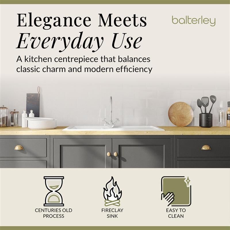 [BKS230WT2] 1.5 Bowl Fireclay Inset Kitchen Sink Bundle with Drainer, Mixer Tap & Wastes - 1010mm - Lifestyle 1