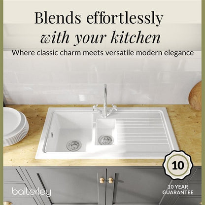 [BKS230WT2] 1.5 Bowl Fireclay Inset Kitchen Sink Bundle with Drainer, Mixer Tap & Wastes - 1010mm - Lifestyle 2