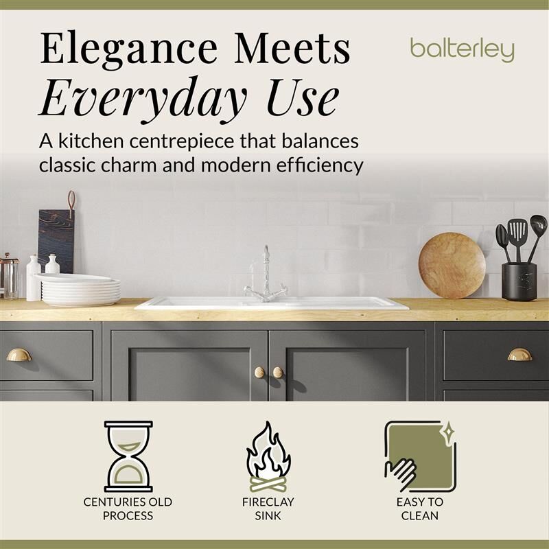 [BKS230WT4] 1.5 Bowl Fireclay Ceramic Inset Kitchen Sink Bundle with Classic Tap & Wastes - Lifestyle 1