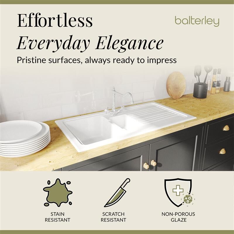 [BKS230WT4] 1.5 Bowl Fireclay Ceramic Inset Kitchen Sink Bundle with Classic Tap & Wastes - Lifestyle 3