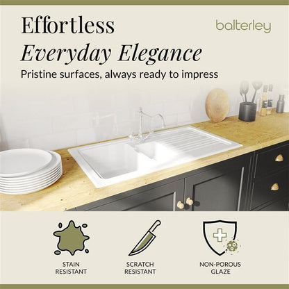 [BKS230WT4] 1.5 Bowl Fireclay Ceramic Inset Kitchen Sink Bundle with Classic Tap & Wastes - Lifestyle 3