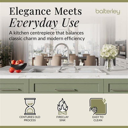 [BKS230WT5] Traditional Fireclay Kitchen Bundle: 1.5 Bowl Sink & Drainer, Waste & Bridge Lever Tap, 1010mm - Chrome - Lifestyle 1