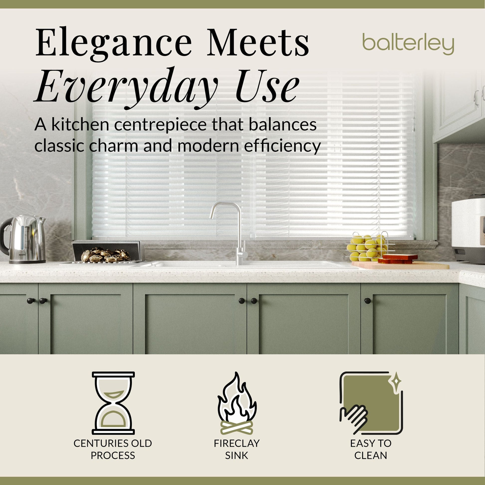 [BKS230W] 101cm 1.5 Bowl Fireclay Inset Kitchen Sink with Waste - 1010 x 525 x 235mm - Choice of Waste Finish - Lifestyle 1