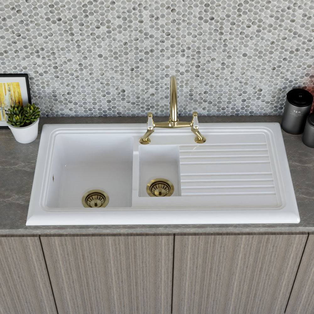 [BKS230] 101cm Inset Counter Top Fireclay Ceramic Kitchen Sink - Multiple Options Available - Lifestyle 2