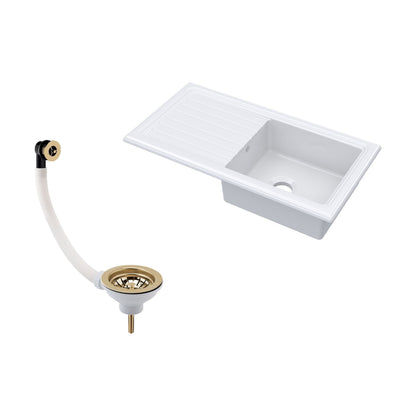 [BKS231W1] Traditional Fireclay Single Bowl Inset Kitchen Sink with Waste, 101cm - Choice of Waste Finish - Cutout