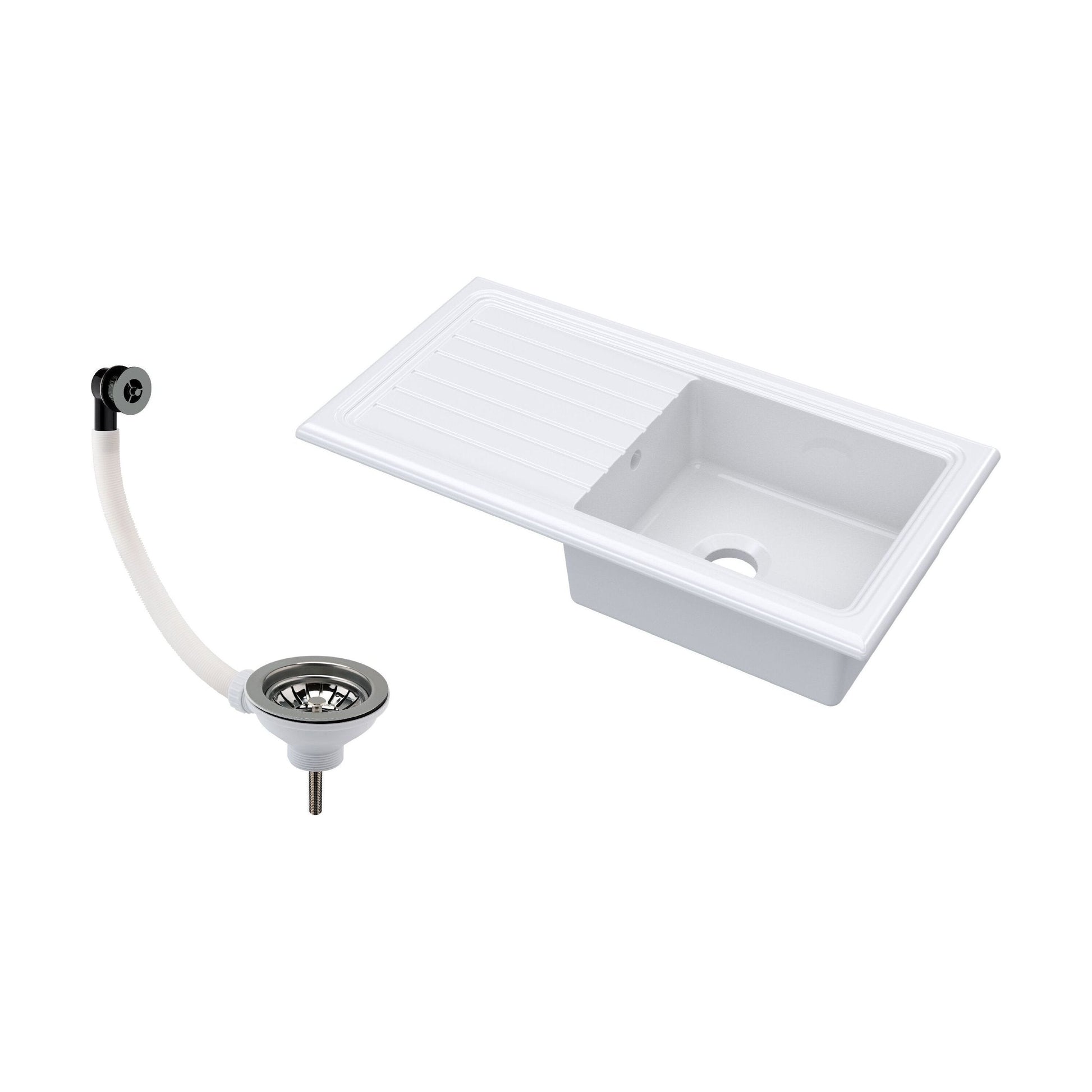 [BKS231W2] Traditional Fireclay Single Bowl Inset Kitchen Sink with Waste, 101cm - Choice of Waste Finish - Cutout