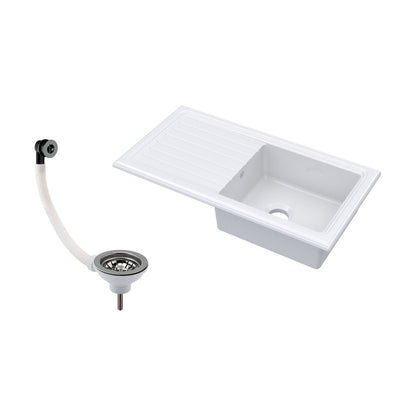 [BKS231W2] Traditional Fireclay Single Bowl Inset Kitchen Sink with Waste, 101cm - Choice of Waste Finish - Cutout