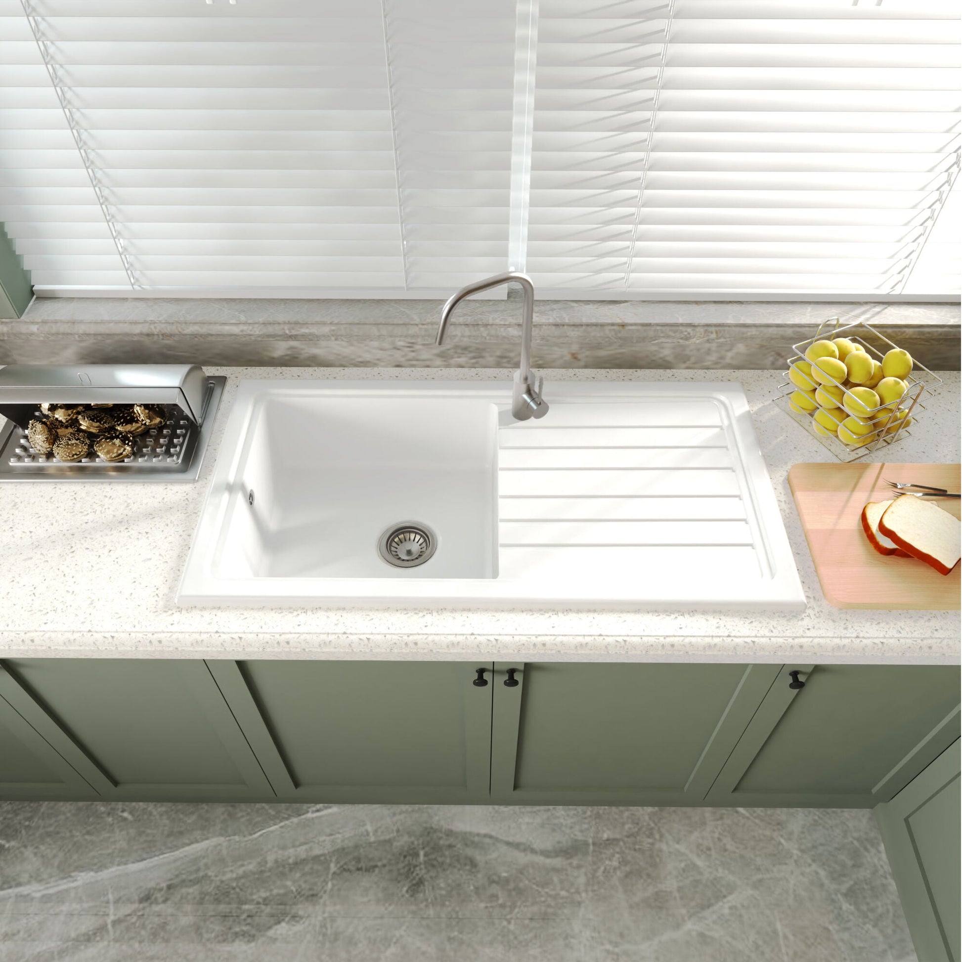 [BKS231W2] Traditional Fireclay Single Bowl Inset Kitchen Sink with Waste, 101cm - Choice of Waste Finish - Lifestyle 2