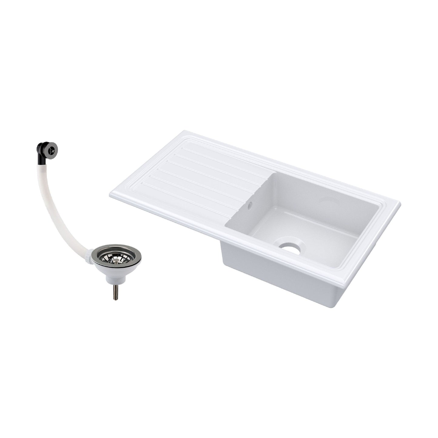 [BKS231W3] Traditional Fireclay Single Bowl Inset Kitchen Sink with Waste, 101cm - Choice of Waste Finish - Cutout