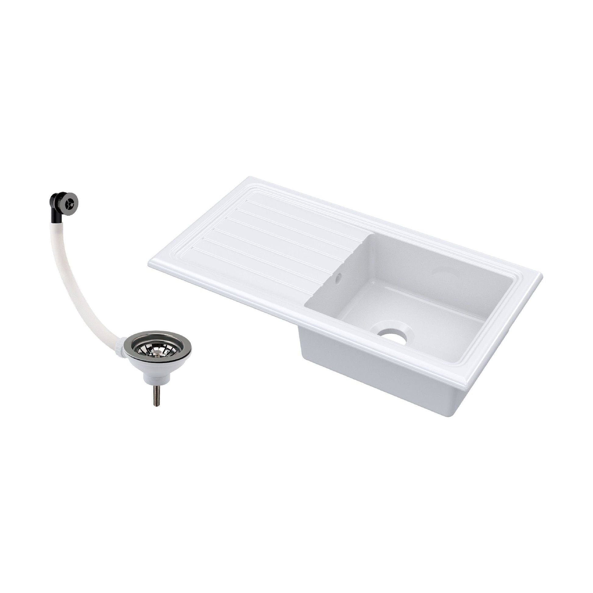 [BKS231W3] Traditional Fireclay Single Bowl Inset Kitchen Sink with Waste, 101cm - Choice of Waste Finish - Cutout