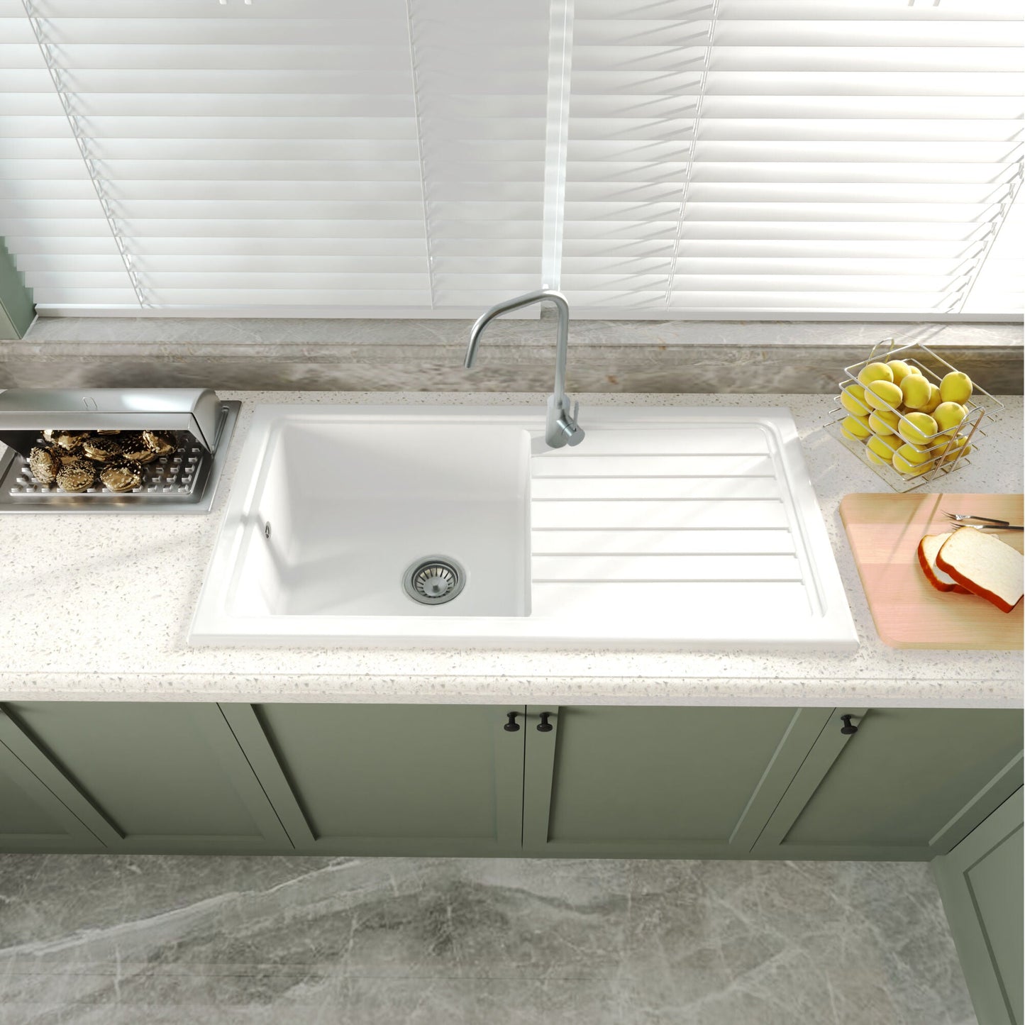 [BKS231W3] Traditional Fireclay Single Bowl Inset Kitchen Sink with Waste, 101cm - Choice of Waste Finish - Lifestyle 2