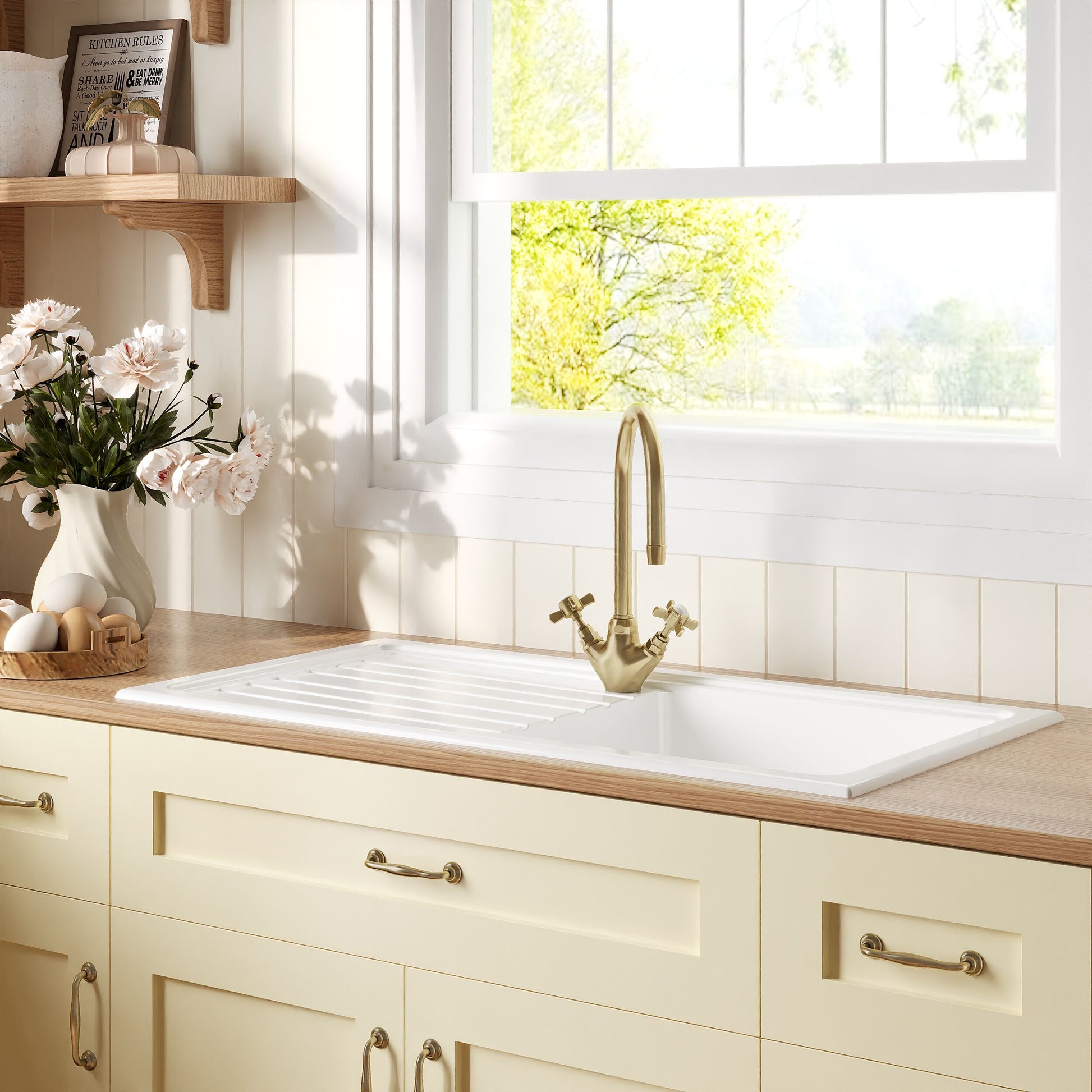 [BKS231] 101cm Inset Counter Top Fireclay Ceramic Kitchen Sink - Multiple Options Available - Lifestyle 3