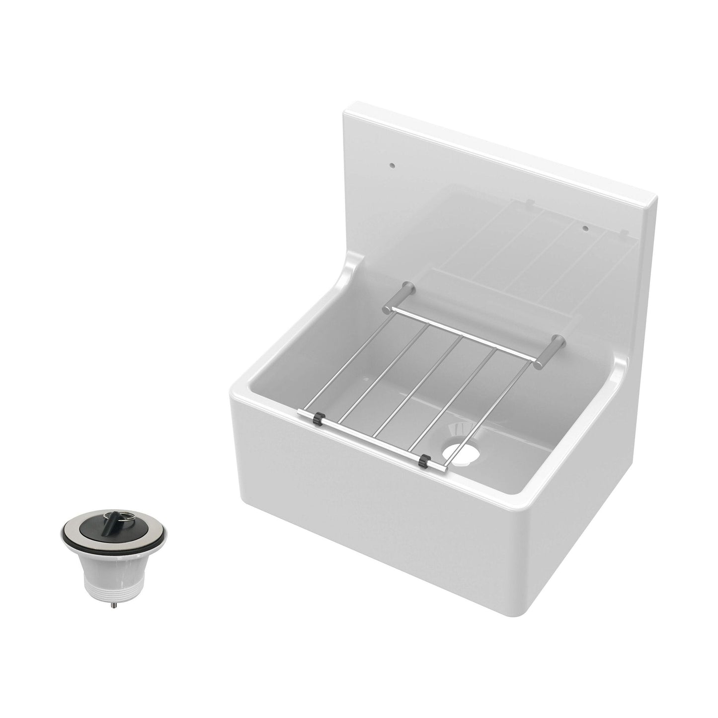 [BKS232WP] Single Bowl  Fireclay Ceramic Cleaner Sink w.Grid - Multiple Sizes and Accessories - Cutout