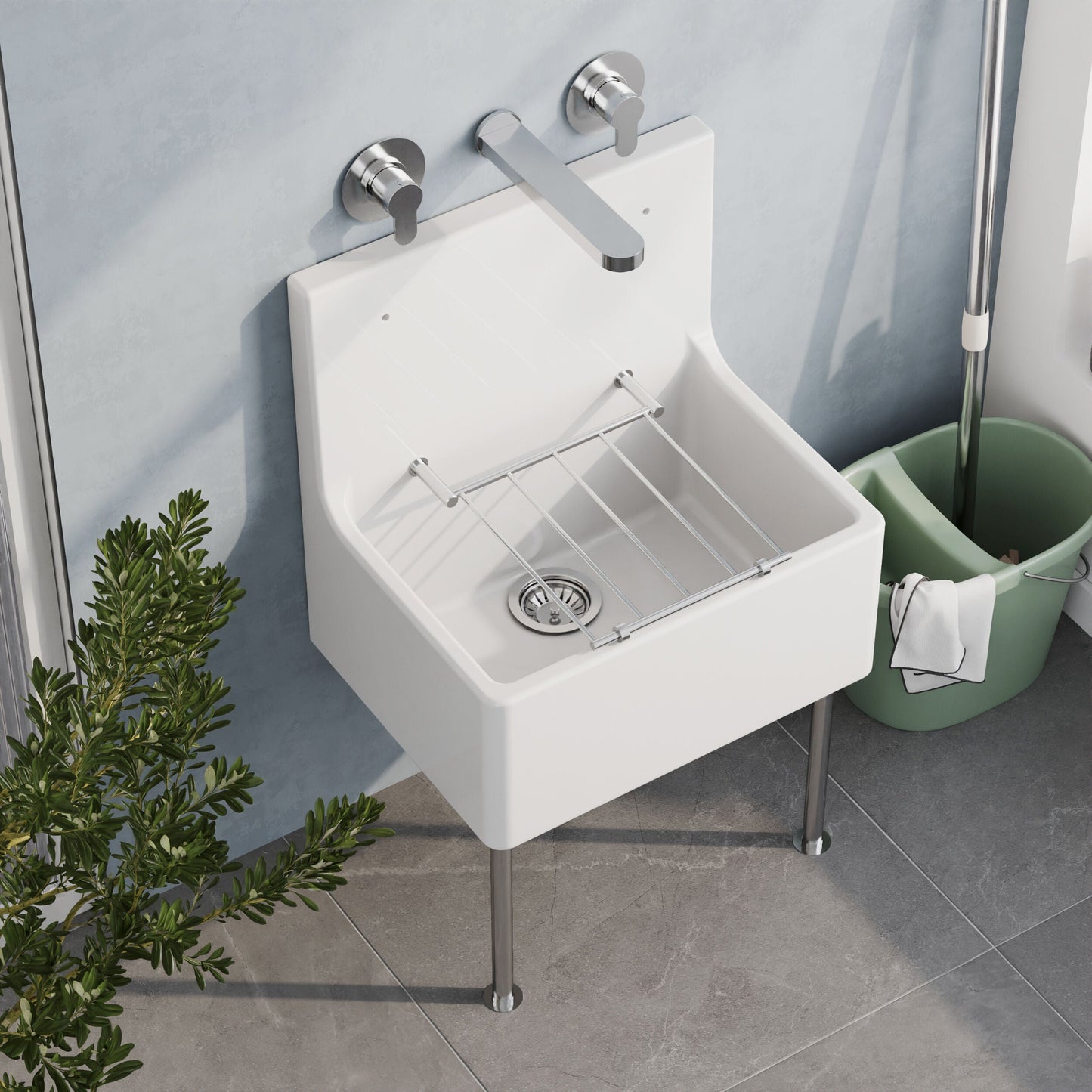 [BKS232] Single Bowl  Fireclay Ceramic Cleaner Sink w.Grid - Multiple Sizes and Accessories - Lifestyle 2