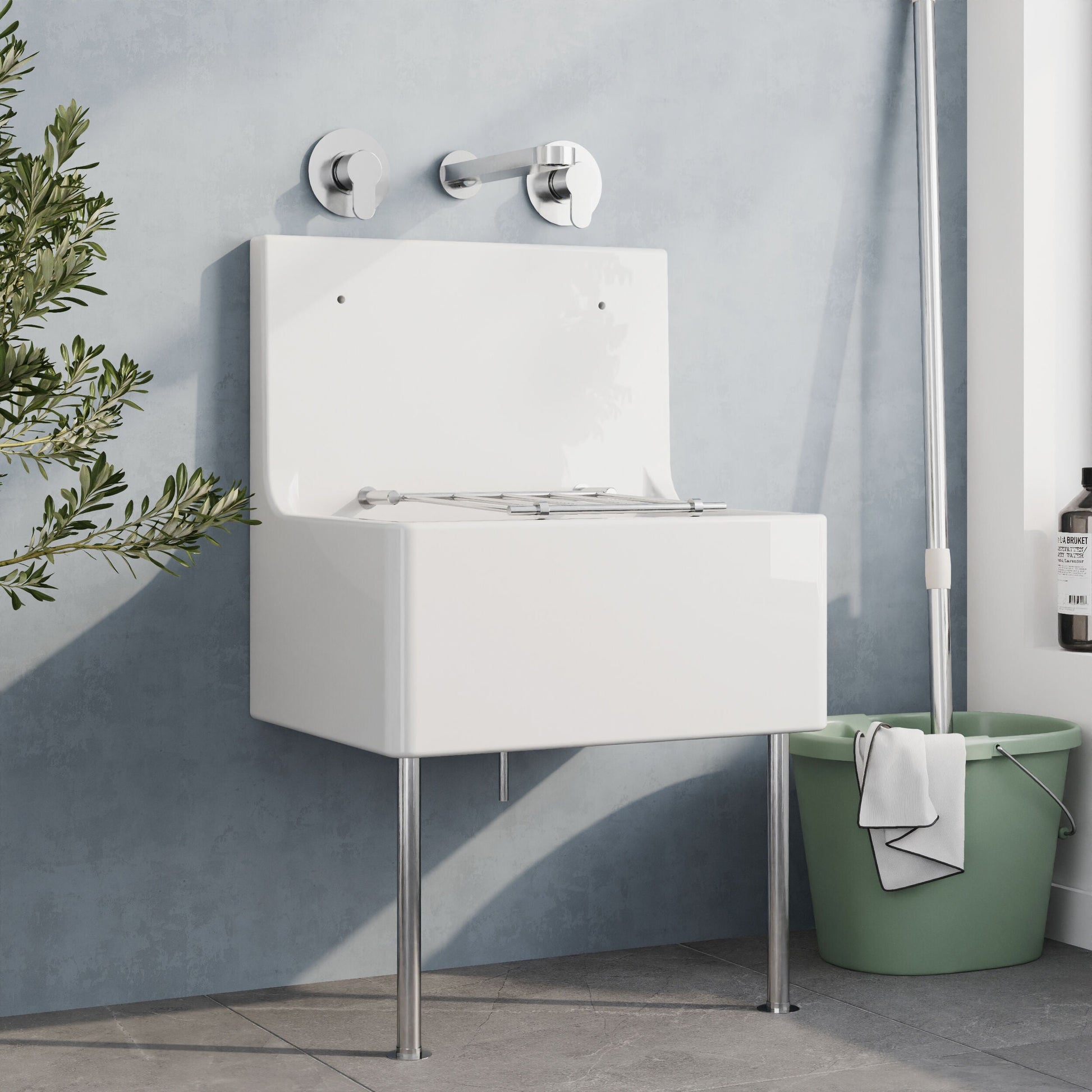 [BKS232] Single Bowl  Fireclay Ceramic Cleaner Sink w.Grid - Multiple Sizes and Accessories - Lifestyle 3