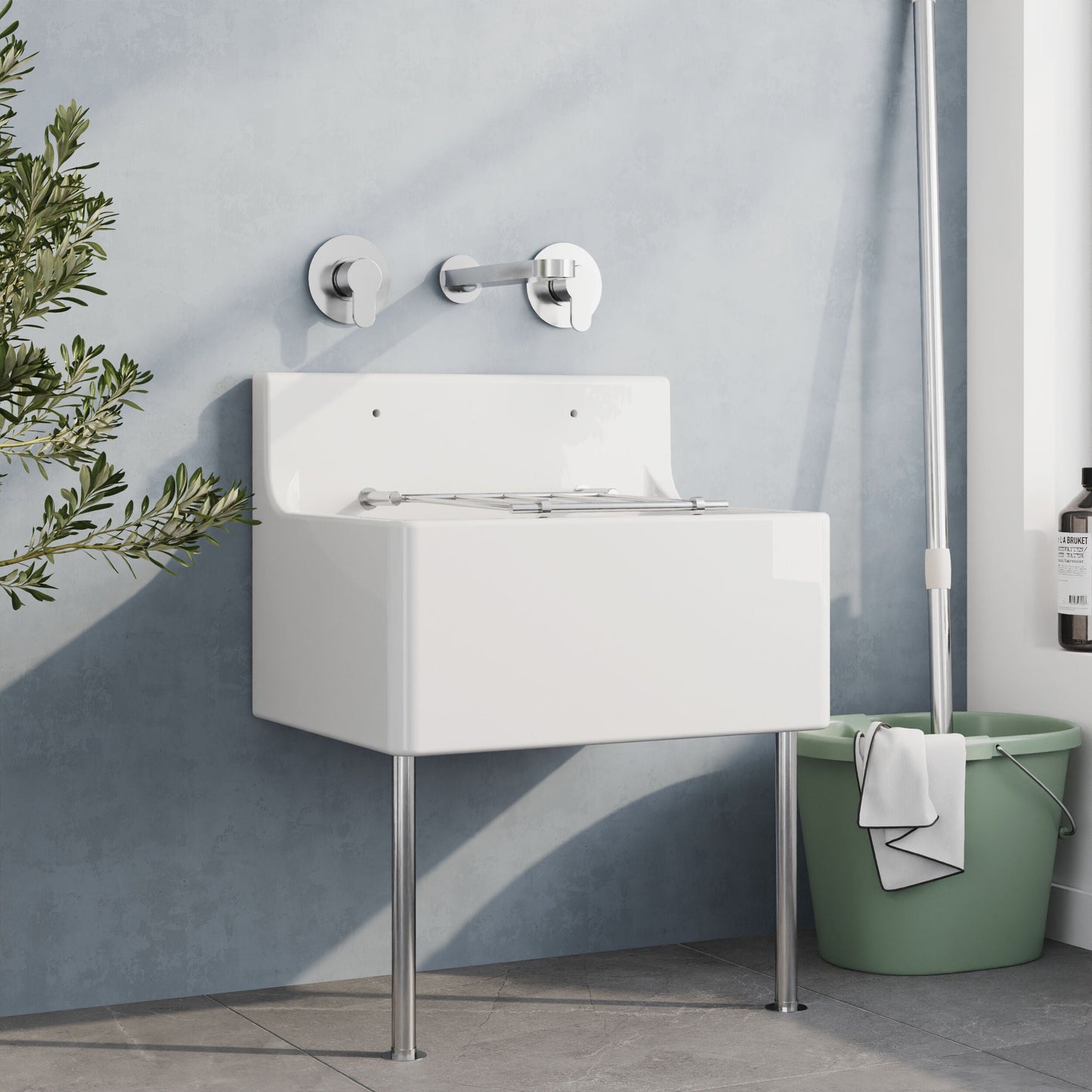 [BKS233WP] Single Bowl  Fireclay Ceramic Cleaner Sink w.Grid - Multiple Sizes and Accessories - Lifestyle 3