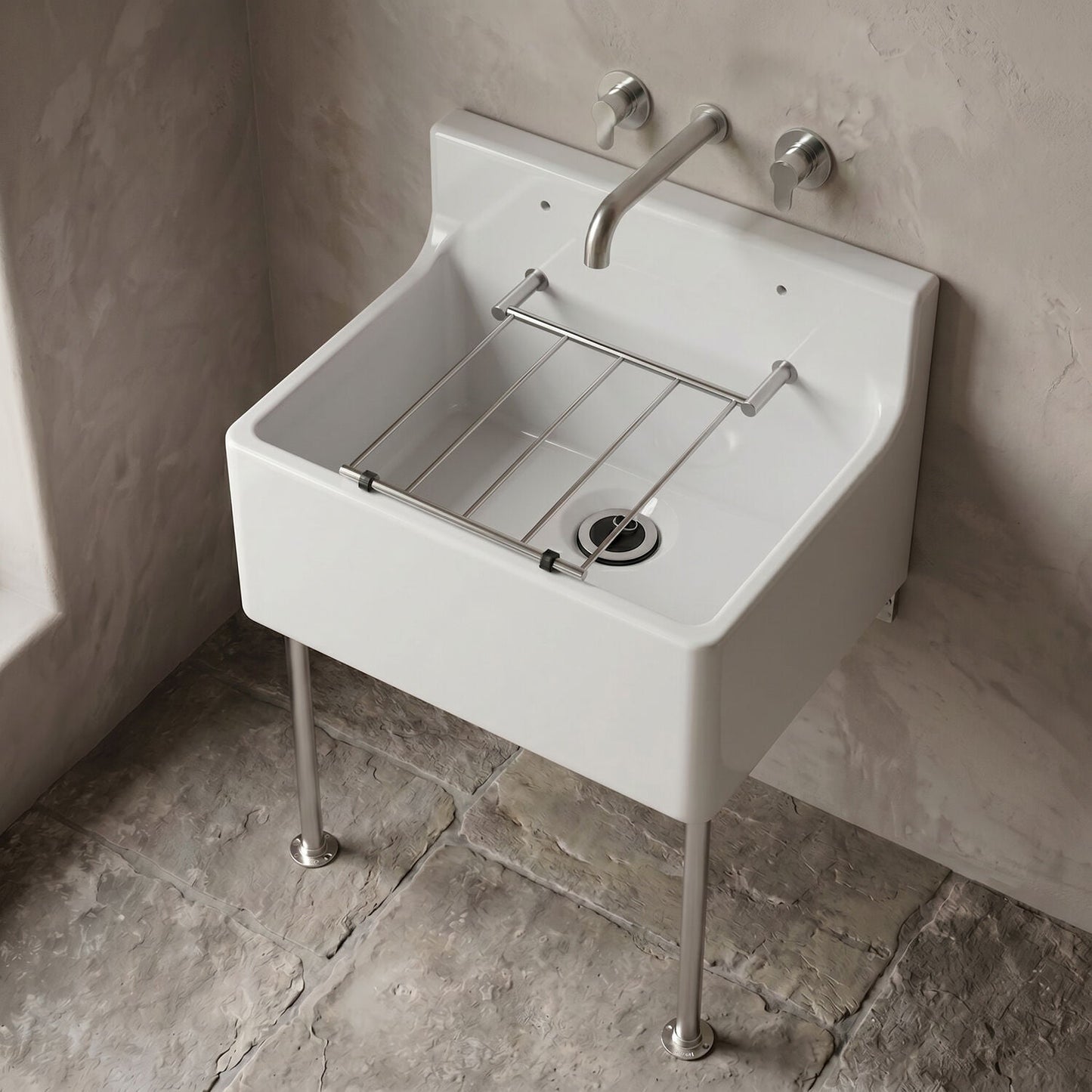 [BKS233WP] Single Bowl  Fireclay Ceramic Cleaner Sink w.Grid - Multiple Sizes and Accessories - Silo