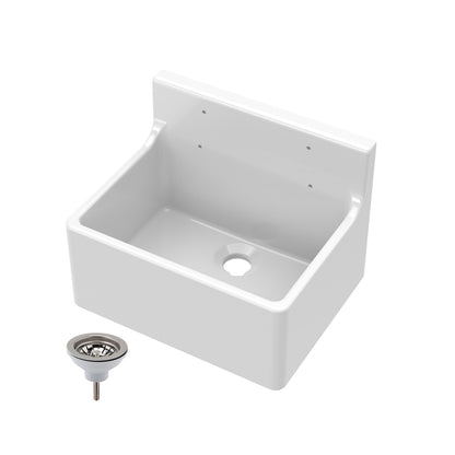 [BKS233W] Single Bowl Fireclay Cleaner Sink with Grid - 515mm x 382mm x 393mm & Compatible Waste - Chrome - Balterley - Cutout