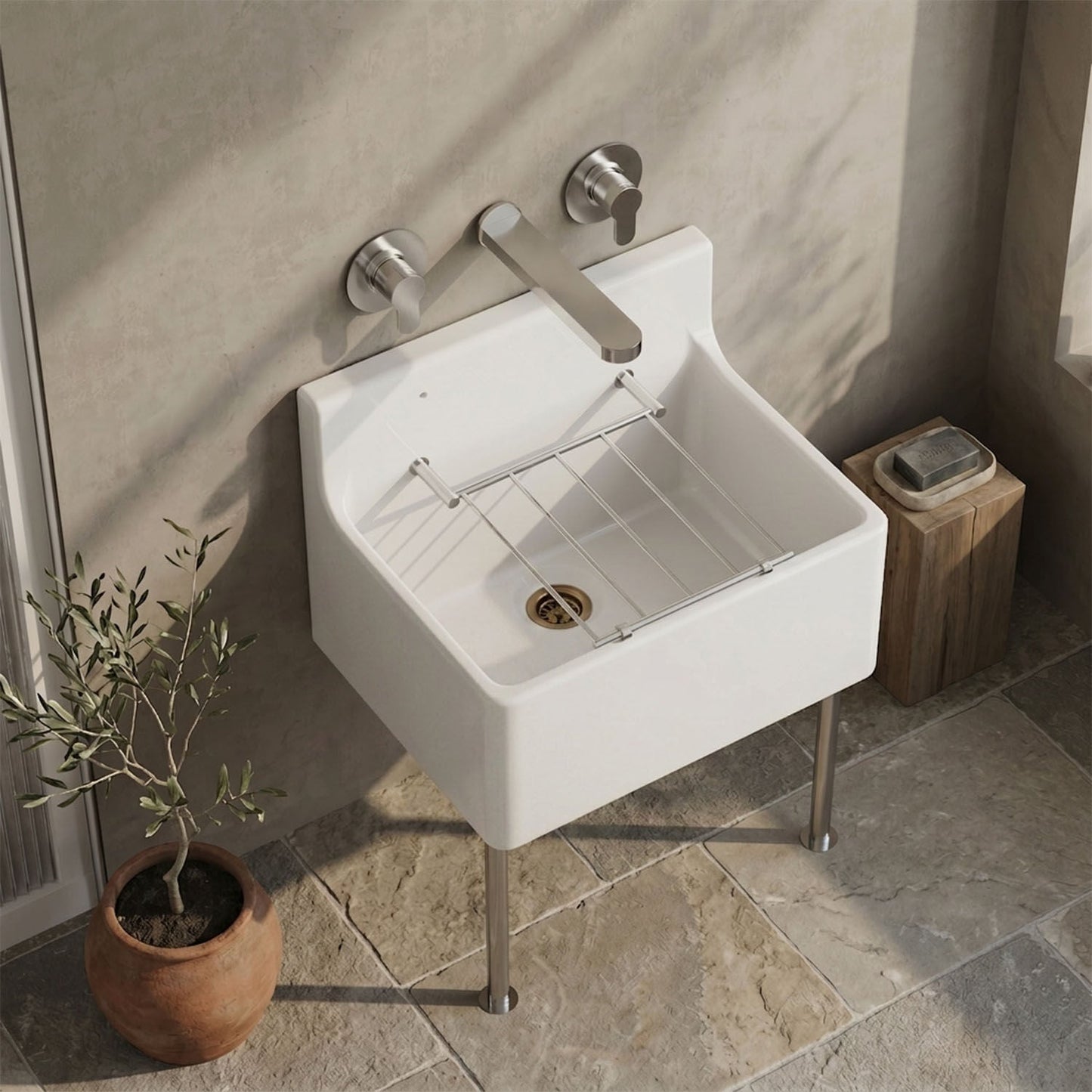 [BKS233] Single Bowl  Fireclay Ceramic Cleaner Sink w.Grid - Multiple Sizes and Accessories - Silo