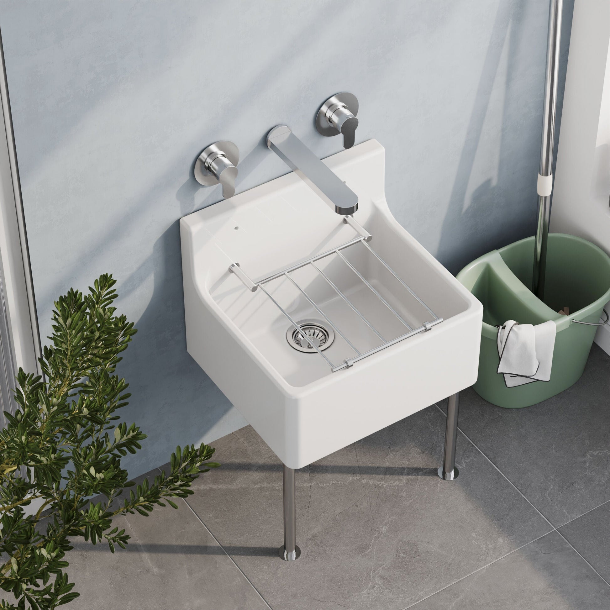 [BKS234WL] Single Bowl  Fireclay Ceramic Cleaner Sink w.Grid - Multiple Sizes and Accessories - Lifestyle 2