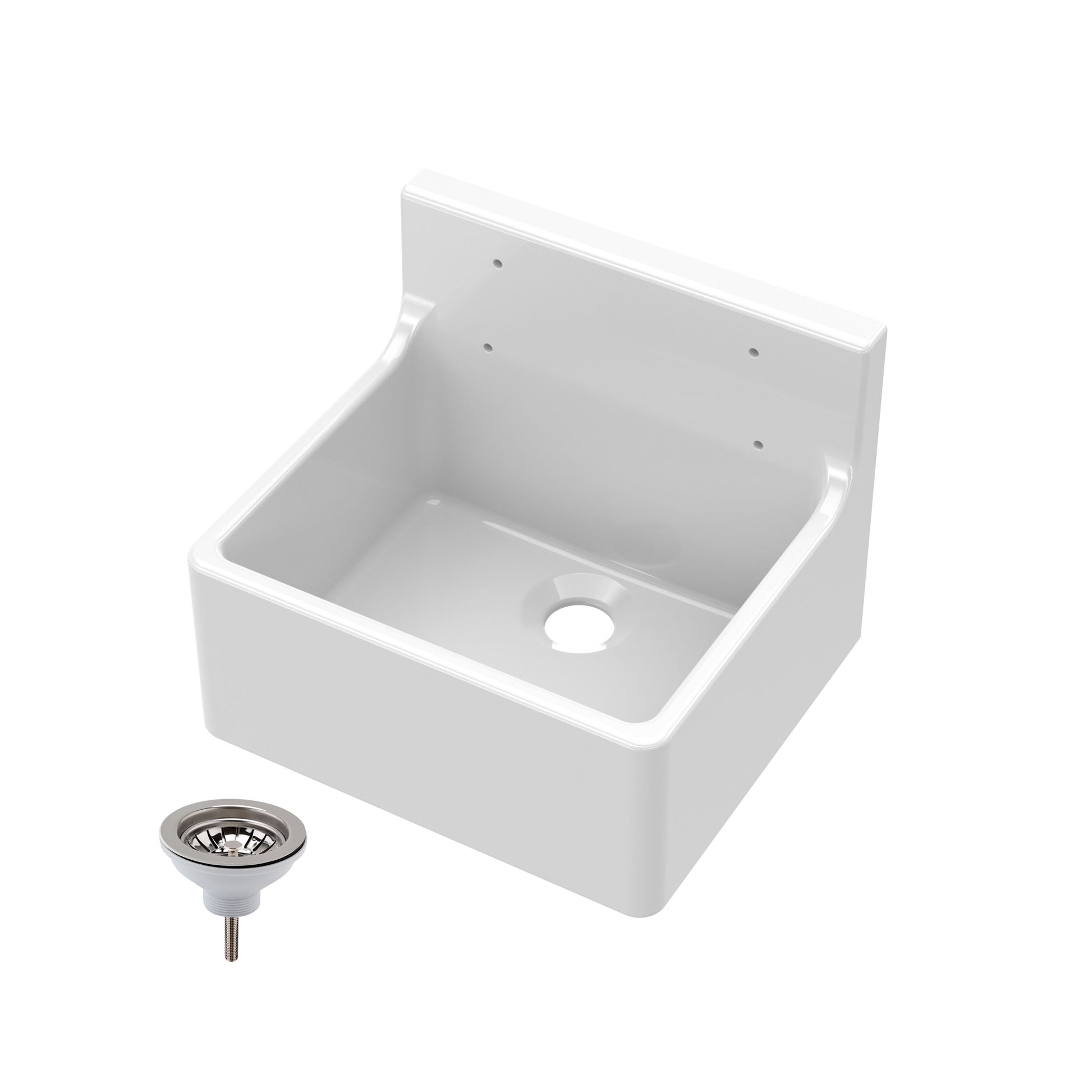 [BKS234W] Single Bowl Fireclay Cleaner Sink with Grid - 455mm x 362mm x 396mm & Compatible Waste - Chrome - Balterley - Cutout