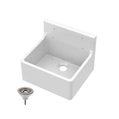 [BKS234W] Single Bowl Fireclay Cleaner Sink with Grid - 455mm x 362mm x 396mm & Compatible Waste - Chrome - Balterley - Cutout