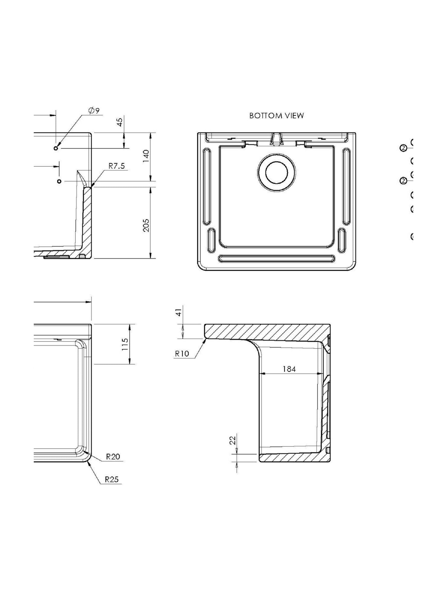 [BKS234W] Single Bowl Fireclay Cleaner Sink with Grid - 455mm x 362mm x 396mm & Compatible Waste - Chrome - Balterley - Technical Drawing