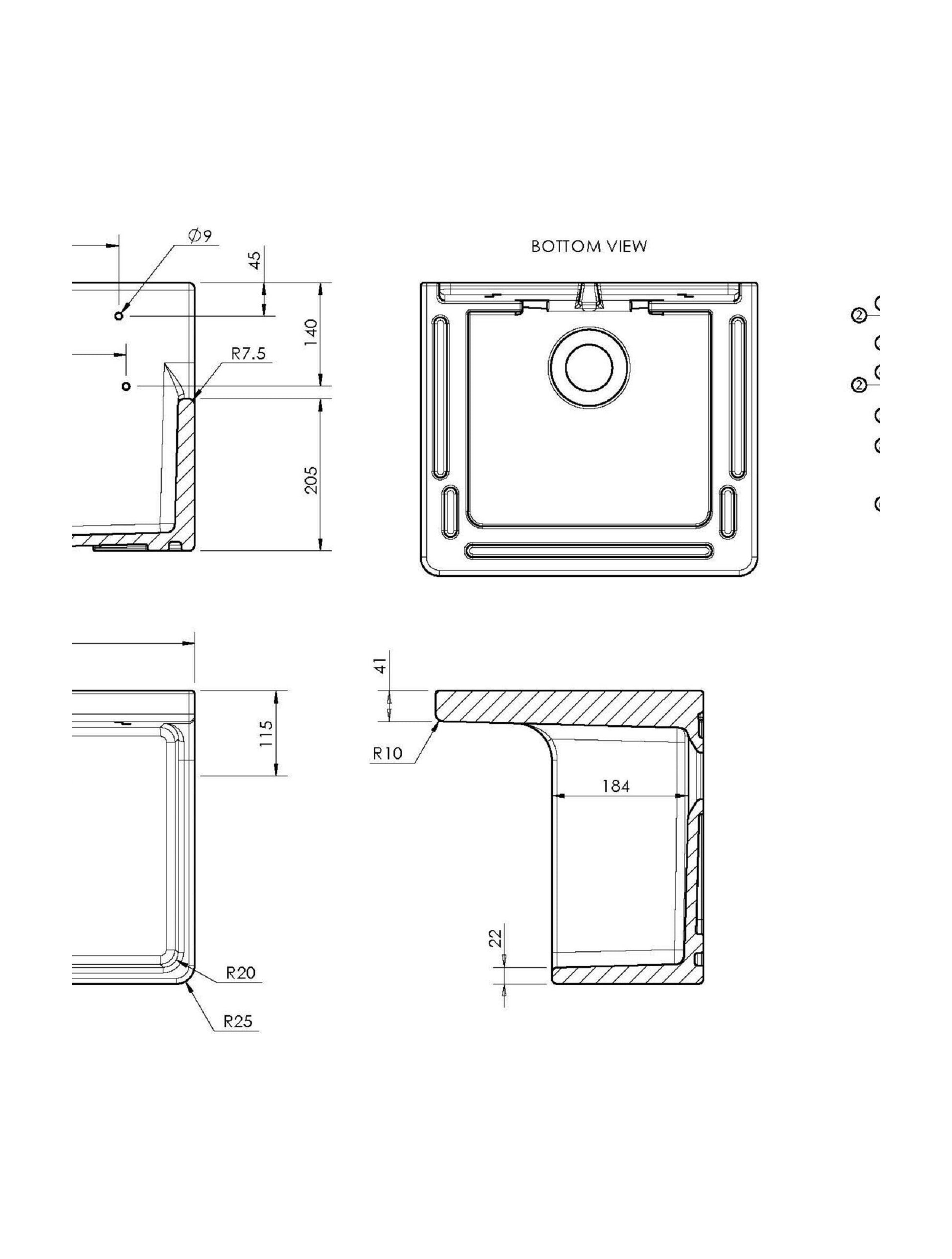 [BKS234W] Single Bowl Fireclay Cleaner Sink with Grid - 455mm x 362mm x 396mm & Compatible Waste - Chrome - Balterley - Technical Drawing