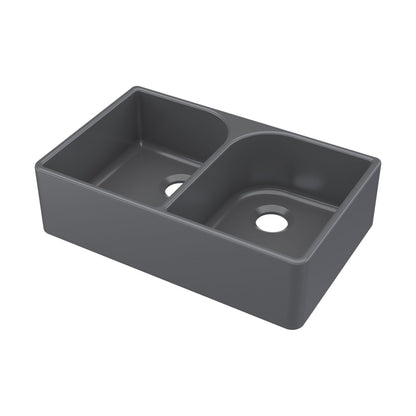 [BKS238] Double Bowl Fireclay Ceramic Butler Kitchen Sink with Full Weir - 795mm - Choice of Colour - Cutout