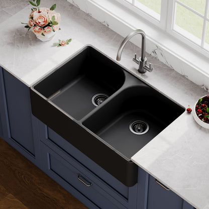[BKS238] Double Bowl Fireclay Ceramic Butler Kitchen Sink with Full Weir - 795mm - Choice of Colour - Lifestyle 3