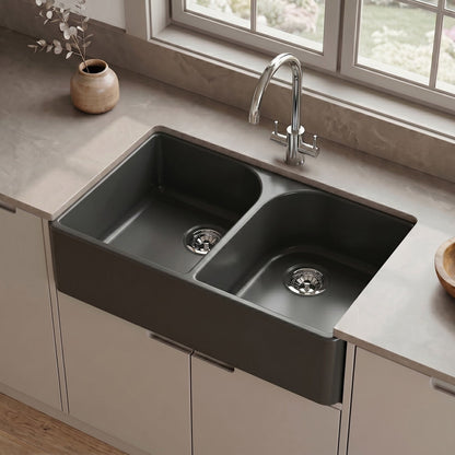 [BKS238] Double Bowl Fireclay Ceramic Butler Kitchen Sink with Full Weir - 795mm - Choice of Colour - Silo