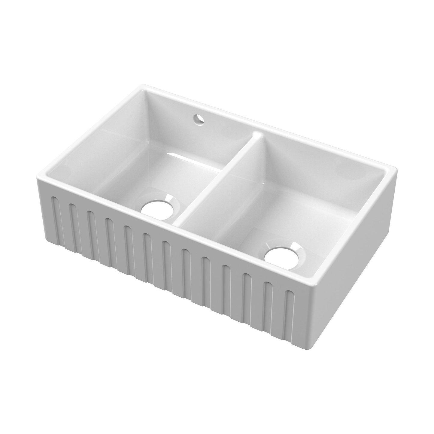 [BKS241] Double Bowl Fireclay Ceramic Fluted Front Butler Kitchen Sink with Stepped Weir - 795mm - Cutout