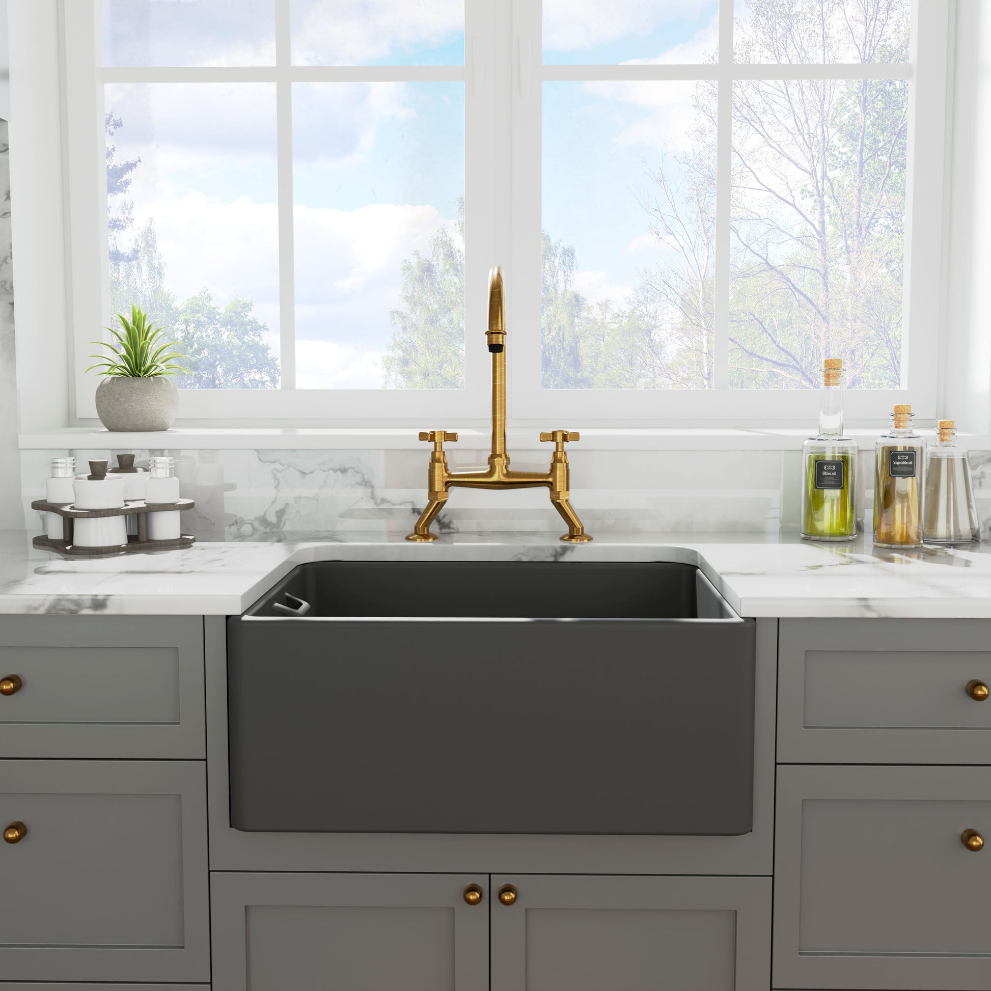 [BKS242] Single Bowl Fireclay Ceramic Belfast Kitchen Sink with Built In Overflow - 595mm - Multiple Colours - Lifestyle 1