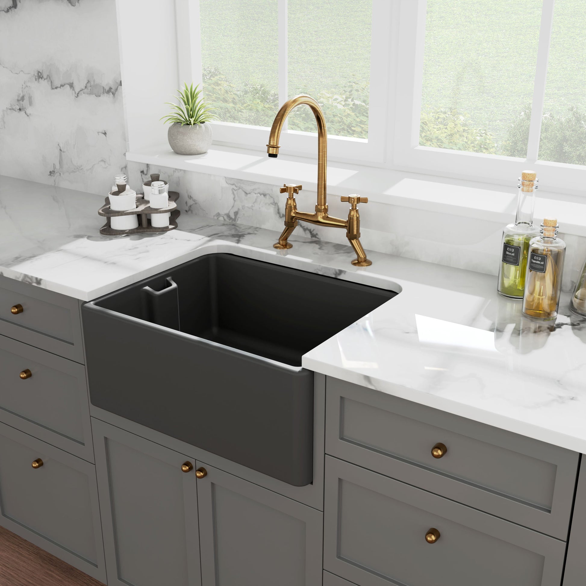 [BKS242] Single Bowl Fireclay Ceramic Belfast Kitchen Sink with Built In Overflow - 595mm - Multiple Colours - Lifestyle 3