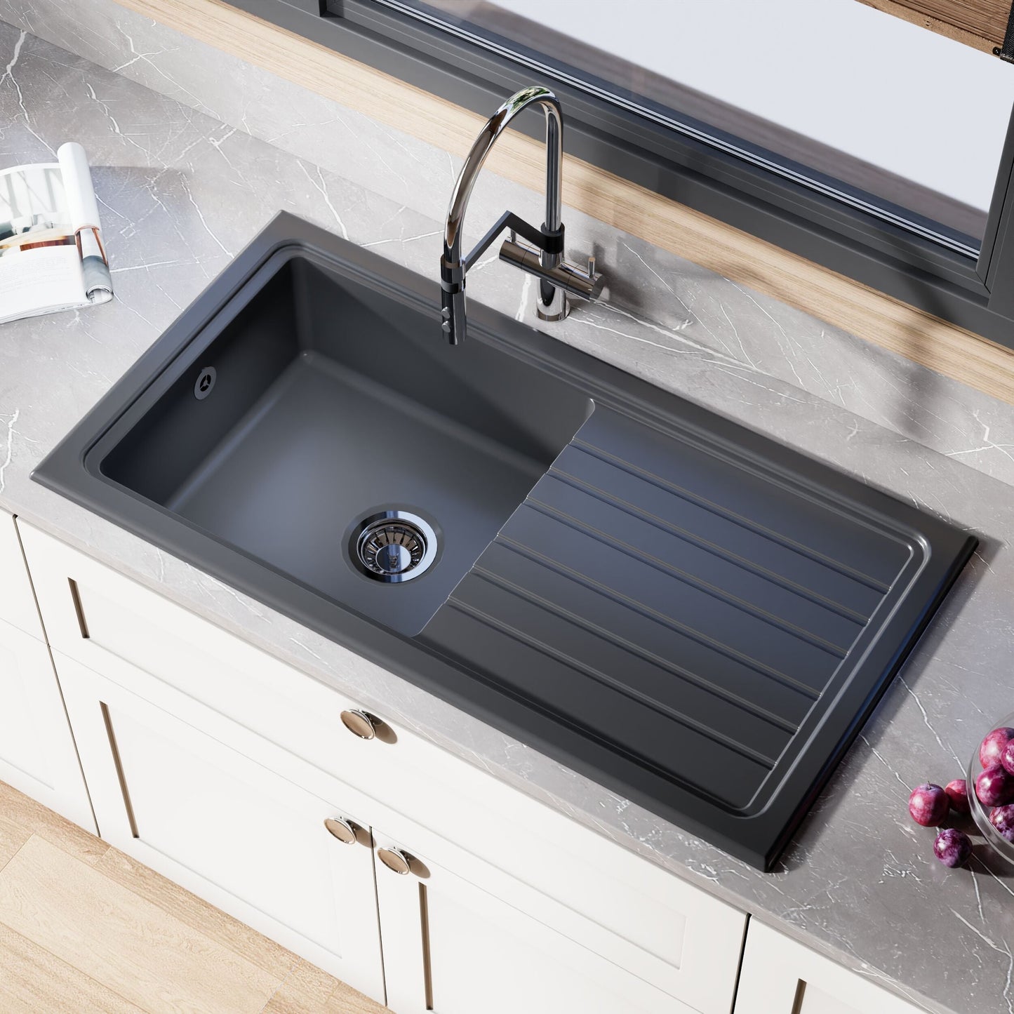 [BKS243] 101cm Inset Counter Top Fireclay Ceramic Kitchen Sink - Multiple Options Available - Lifestyle 2