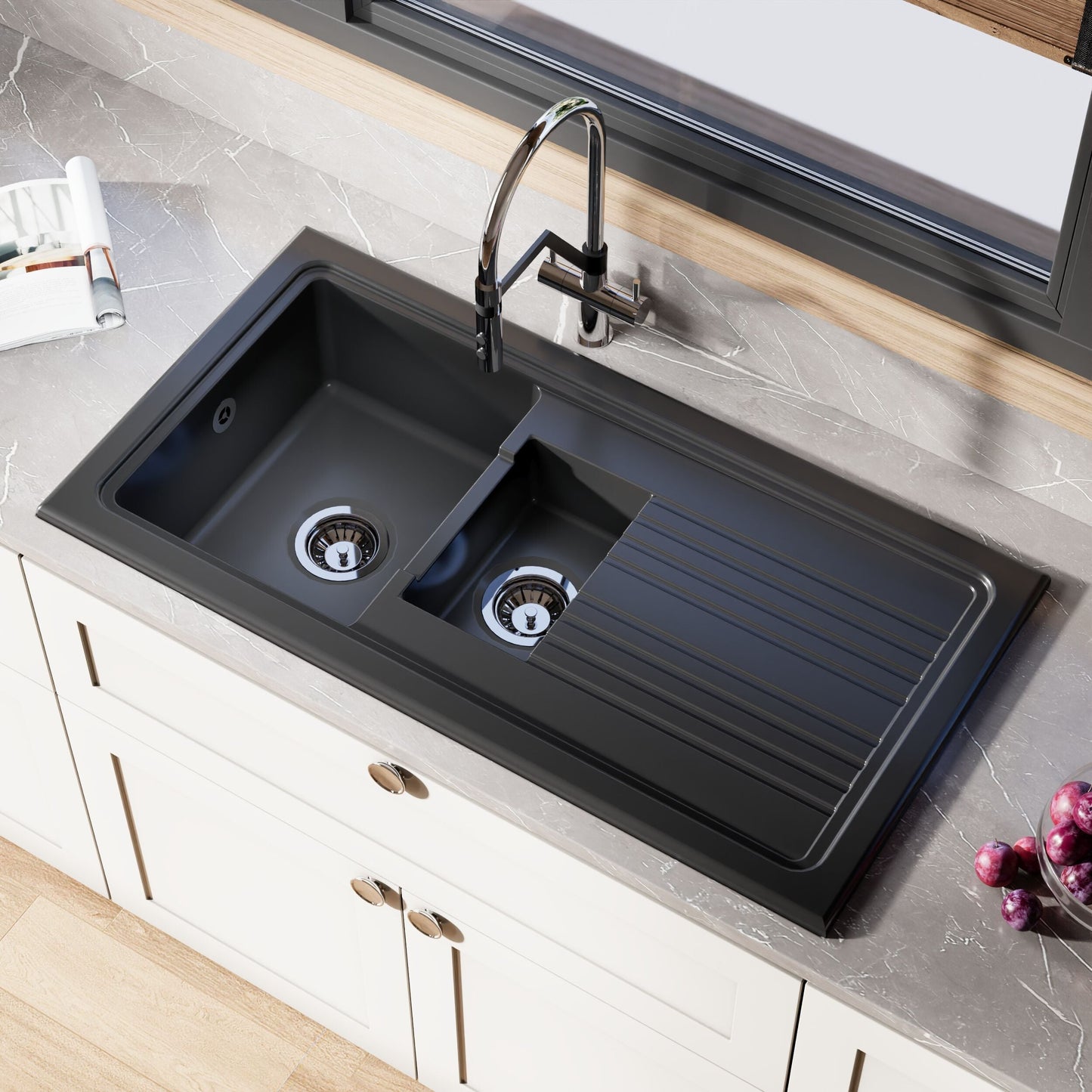[BKS244] 101cm Inset Counter Top Fireclay Ceramic Kitchen Sink - Multiple Options Available - Lifestyle 2