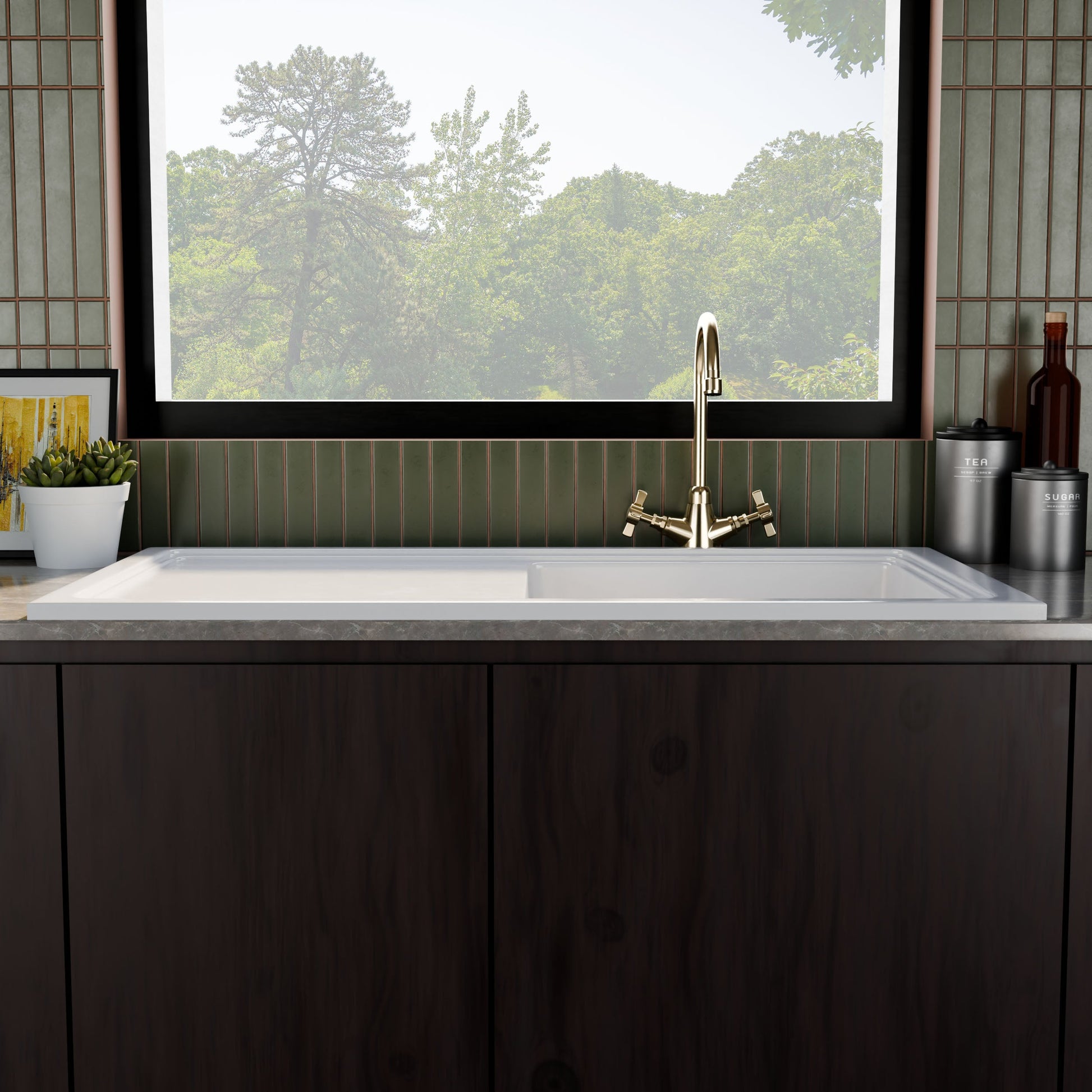 [BKS245] 101cm Inset Counter Top Fireclay Ceramic Kitchen Sink - Multiple Options Available - Lifestyle 1