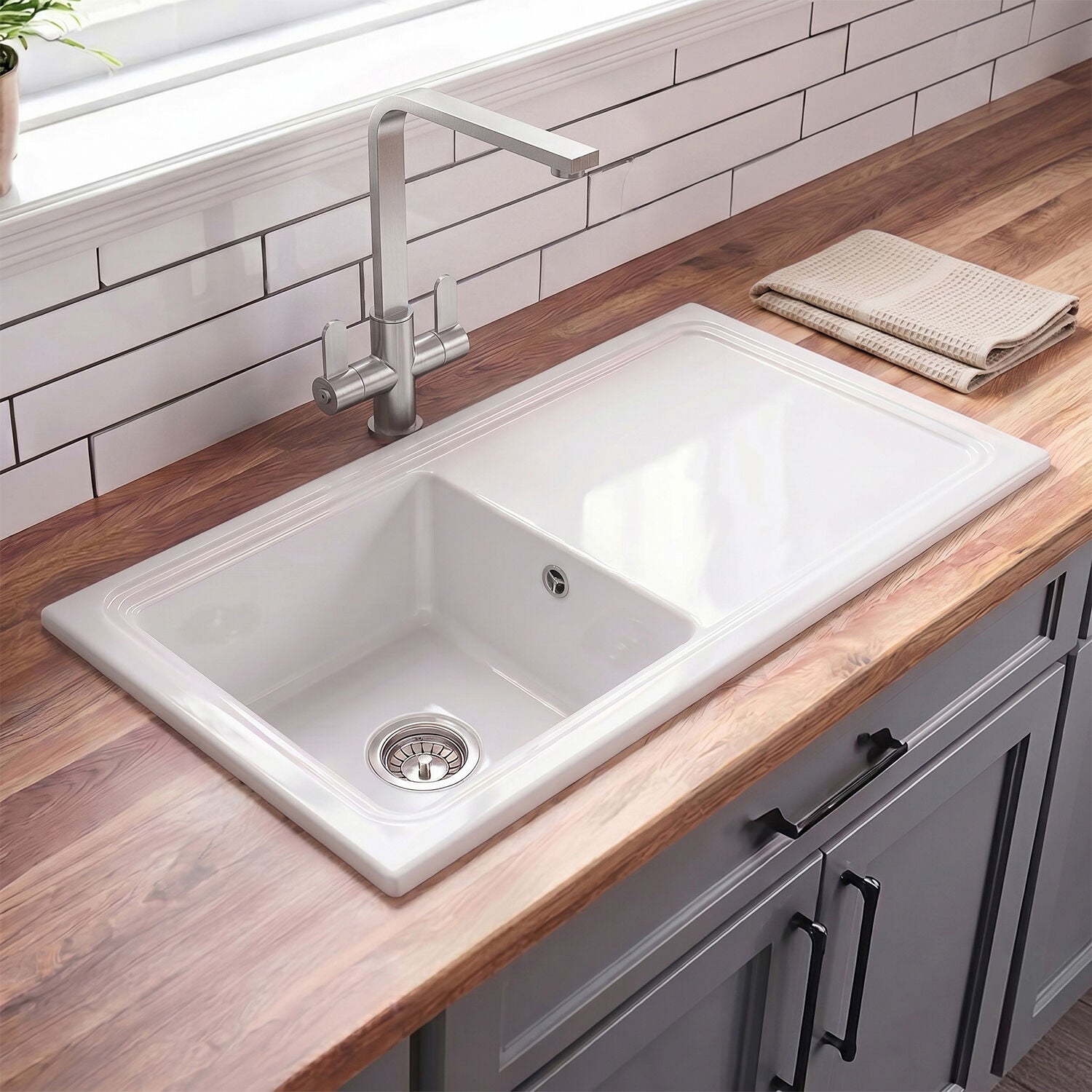 [BKS245] 101cm Inset Counter Top Fireclay Ceramic Kitchen Sink - Multiple Options Available - Silo