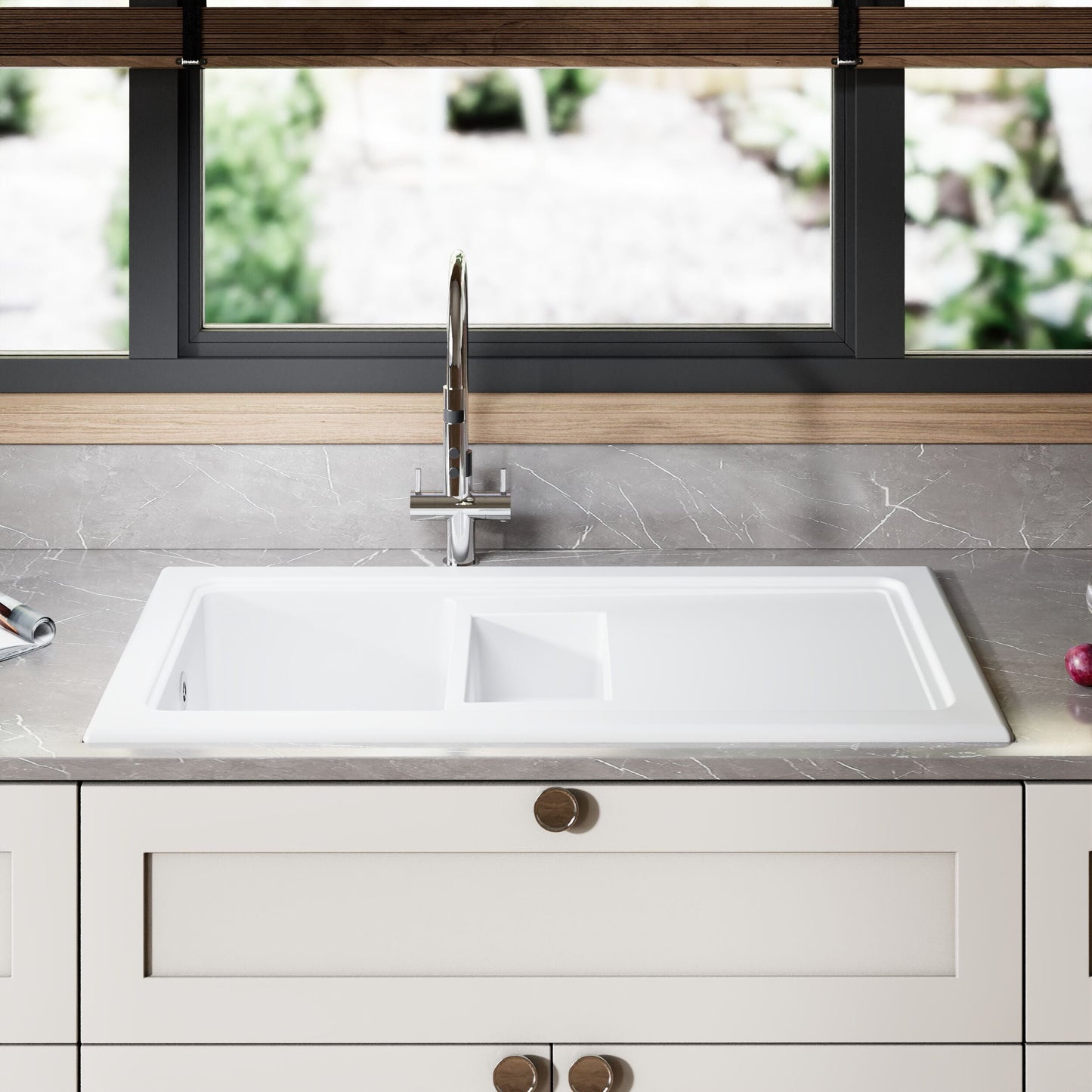 [BKS246] 101cm Inset Counter Top Fireclay Ceramic Kitchen Sink - Multiple Options Available - Lifestyle 1