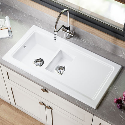 [BKS246] 101cm Inset Counter Top Fireclay Ceramic Kitchen Sink - Multiple Options Available - Lifestyle 2