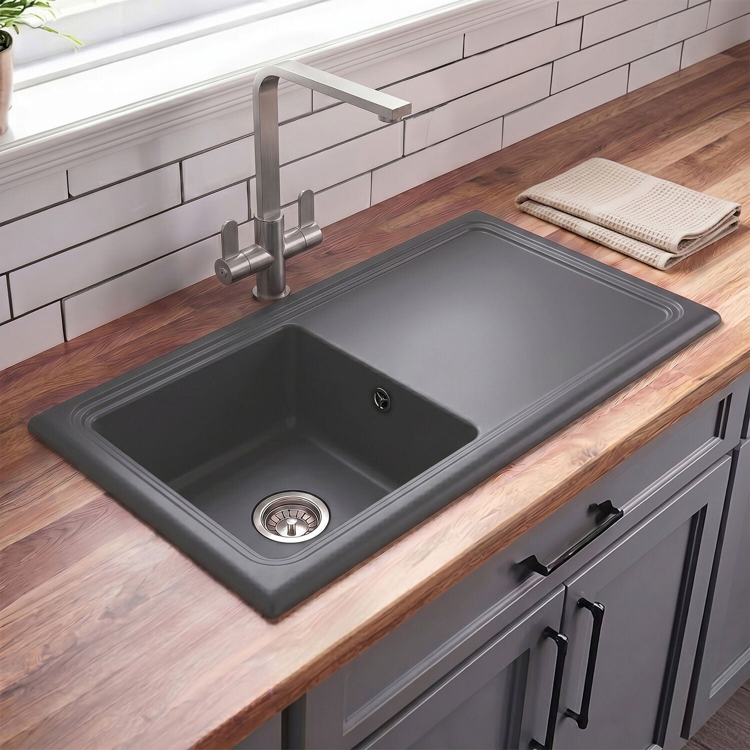 [BKS247] 101cm Inset Counter Top Fireclay Ceramic Kitchen Sink - Multiple Options Available - Silo