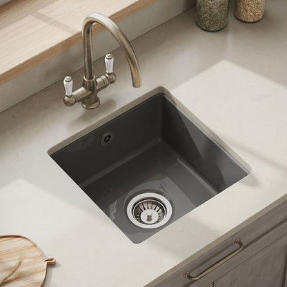 [BKS251] Fireclay Single Bowl Square Undermount Kitchen Sink with Overflow - 457mm - Multiple Colours - Silo
