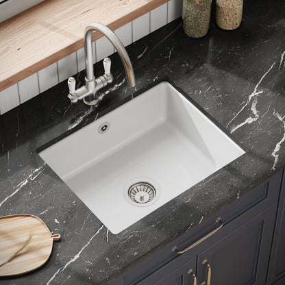 [BKS252] Single Bowl Fireclay Ceramic Square Undermount Kitchen Sink with Overflow - 548mm - Choice of Finish - Lifestyle 2