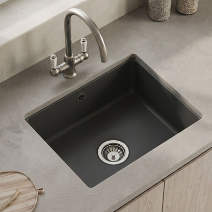 [BKS253] Single Bowl Fireclay Ceramic Square Undermount Kitchen Sink with Overflow - 548mm - Choice of Finish - Silo