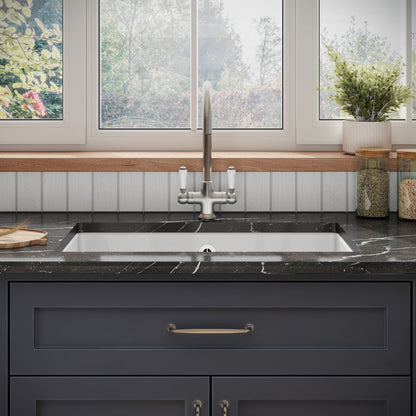 [BKS255] Single Bowl Fireclay Ceramic Rectangular Undermount Kitchen Sink with Overflow - 763mm - Lifestyle 1