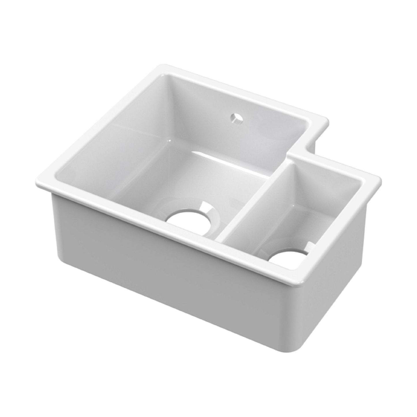 [BKS258] 1.5 Bowl Fireclay Ceramic Undermount Kitchen Sink with Overflow - 549mm - Available as Left or Right Hand - Cutout