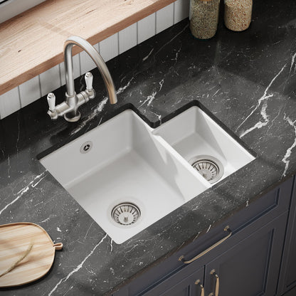 [BKS258] 1.5 Bowl Fireclay Ceramic Undermount Kitchen Sink with Overflow - 549mm - Available as Left or Right Hand - Lifestyle 2