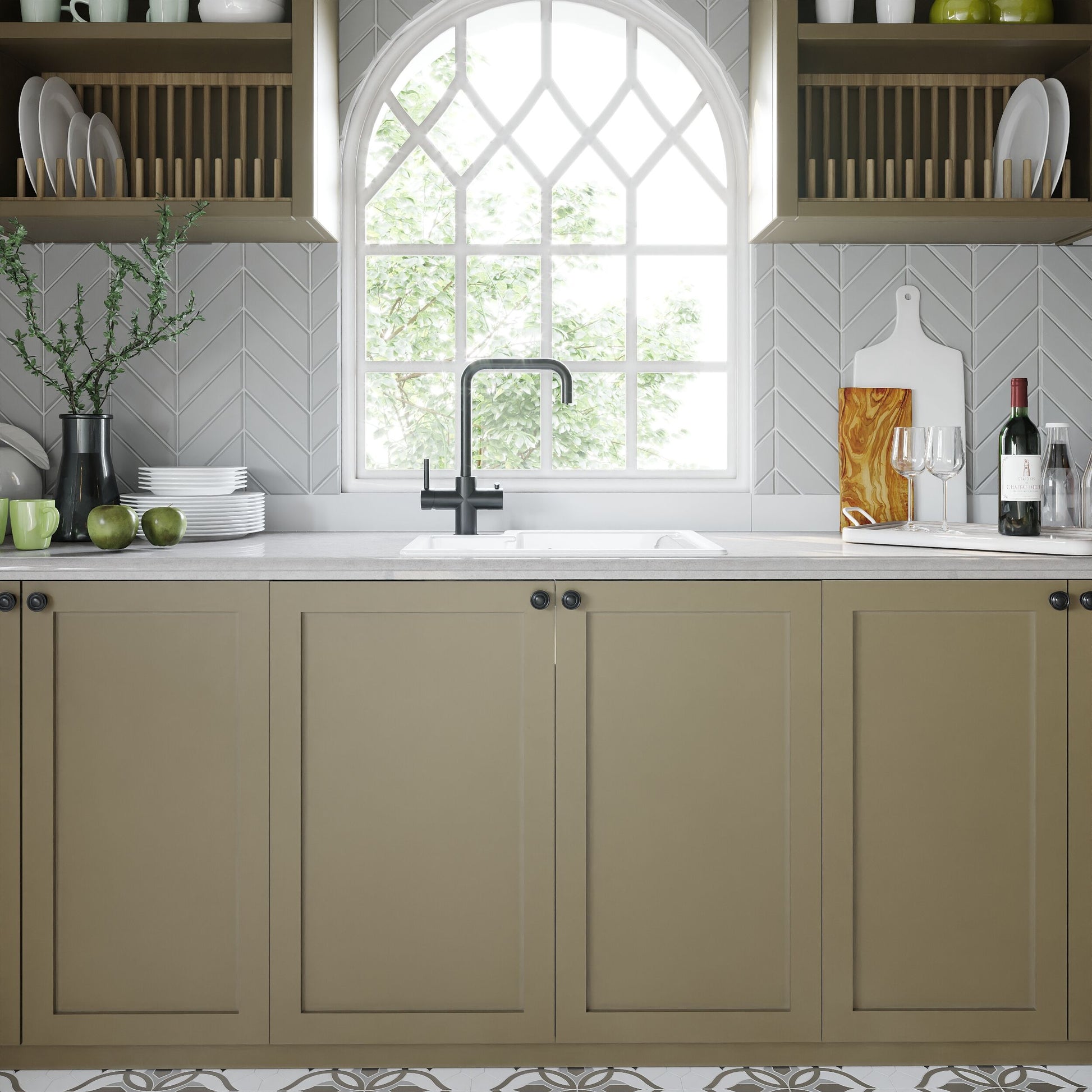 [BKS259] 1.5 Bowl Fireclay Ceramic Undermount Kitchen Sink with Overflow - 549mm - Available as Left or Right Hand - Lifestyle 1