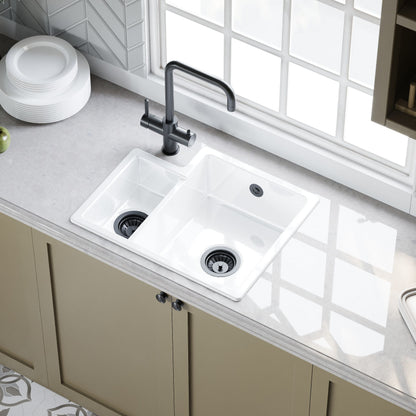 [BKS259] 1.5 Bowl Fireclay Ceramic Undermount Kitchen Sink with Overflow - 549mm - Available as Left or Right Hand - Lifestyle 2
